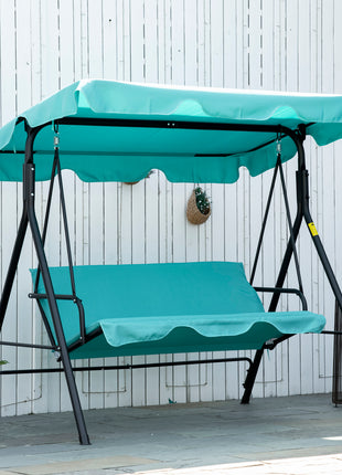 3-Seat Outdoor Patio Swing Chair with Removable Cushion, Steel Frame Stand and Adjustable Tilt Canopy for Patio, Garden, Poolside, Balcony, Backyard, Green