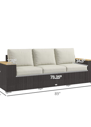 3-Seat Outdoor Patio Sofa, PE Wicker Outdoor Couch with  Extra Wide Deep Seat, Wide Armrests 4" Cushions, Beige