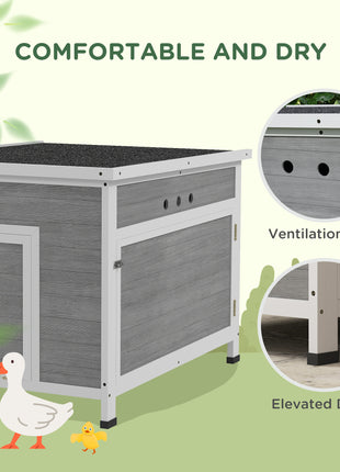 Wooden Duck Coop with Openable Roof, Removable Floor, Double Doors, Ramp, for 3-6 Ducks, Chickens, 30" x 38" x 30"