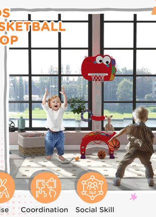 Adjustable Height 4.4-5 ft Kids Basketball Hoop, 5 in 1 Design, for Indoor Use, Red