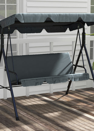 3-Seat Outdoor Patio Swing Chair w/ Cushion, Steel Frame Stand, Adjustable Tilt Canopy for Patio, Garden, Gray