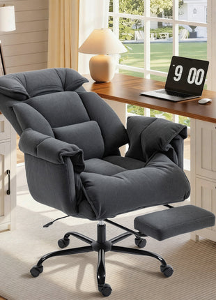 High Back Office Chair, Reclining Desk Chair with Footrest, High Resilience Foam, Rolling Wheels, Dark Gray