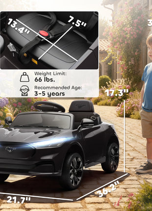 12V Kids Ride On Car, Licensed Ford Mustang Mach-E Electric Car with Remote Control, LED Light, Music, Black