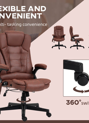 6 Point Vibrating Massage Office Chair with Heat, Microfiber High Back Executive Office Chair with Reclining Backrest, Padded Armrests and Remote, Red