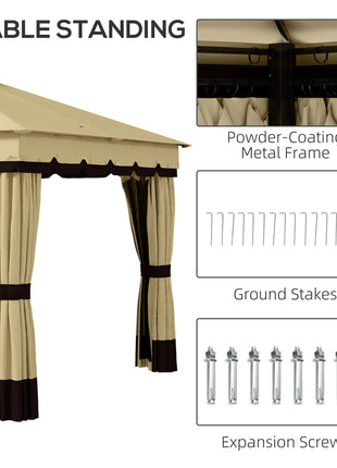 10' x 12' Double Roof Patio Gazebo Canopy, Outdoor Gazebo Shelter with Netting & Curtains, for Garden, Lawn and Deck