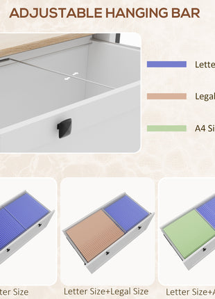Lateral File Cabinet, 2 Drawer Filing Cabinet with Adjustable Hanging Bar for Letter, A4 and Legal Size, White