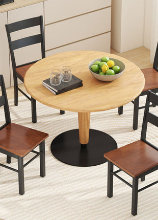 Farmhouse Dining Table Chairs, Set of 2 Rubber Wood Kitchen Table Chairs with Open Back for Living Room, Black