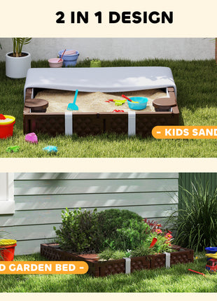 Kids Sandbox with Cover, 4 Corner Seats, Bottom Liner for Backyard, Garden, Outdoor, 47" x 47" x 9", Dark Brown