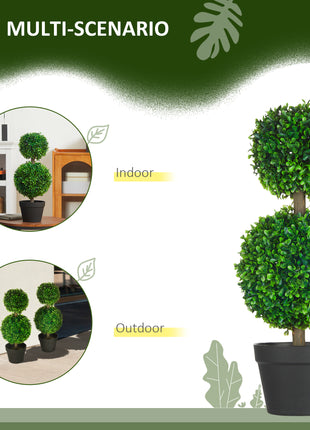 2 Pcs 23.6" Artificial Boxwood Ball Topiary Tree Set of 2 Fake Plants in Pot with Double Ball-Shaped Leaves Green