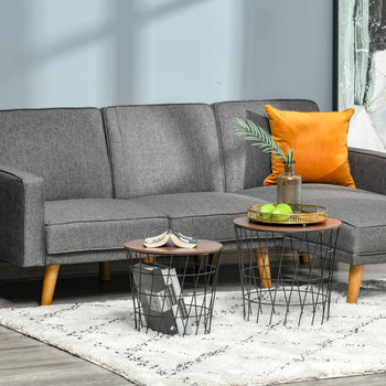 End Tables Set of 2, Nesting Tables with Storage, Round Accent Side Tables with Removable Top for Living Room,  Black/ Brown