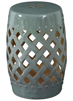 13" x 18" Ceramic Garden Stool with Woven Lattice Design & Glazed Strong Materials Decorative Outdoor Stool, Green