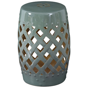 13" x 18" Ceramic Garden Stool with Woven Lattice Design & Glazed Strong Materials Decorative Outdoor Stool, Green