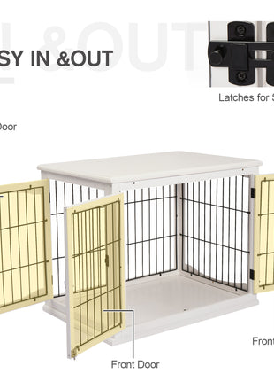 Dog Crate Furniture, 32" Small Dog Cage End Table with 2 Doors, Lockable Door, Puppy Kennel Indoor, White