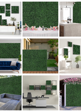 12 PCS Artificial Boxwood Panels Topiary Wall Greenery Backdrop, Privacy Hedge Screen 4 Layer Roll, Dark Green