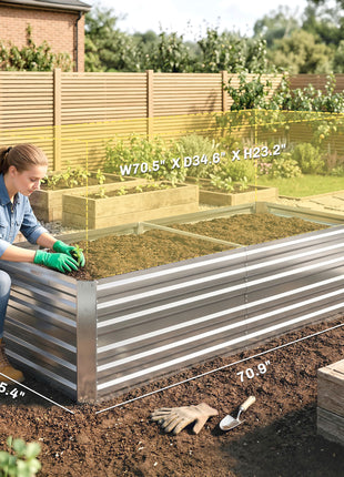 Galvanized Raised Garden Bed, Steel Outdoor Planters with Reinforced Rods, 71" x 36" x 23", Silver