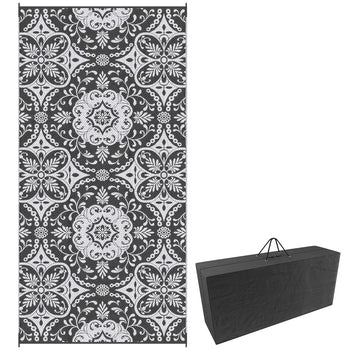 Outdoor Rug for Patio, 9' x 18' Waterproof Large Mat, Reversible Plastic Straw Rug for Decor, Portable Outside RV Camping Area Carpet Mat for Backyard Porch Deck Picnic, Gray & White Floral