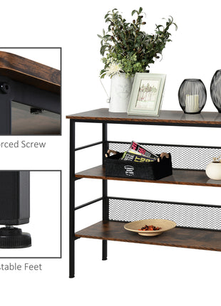 3-Tier Console Table Industrial Style Storage Metal Wooden Shelf with a Robust Multi-Functional Design & Adjustable Feet, Black