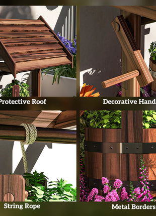 Wood Wishing Well for Outside with Hanging Bucket, Wishing Well Planter with Drain Hole for Garden Patio, Carbonized