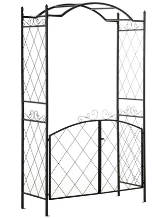 85" Garden Arch Arbor, Metal Arch Trellis with Gate, Garden Archway for Climbing Vines, Wedding Ceremony Decoration, Black