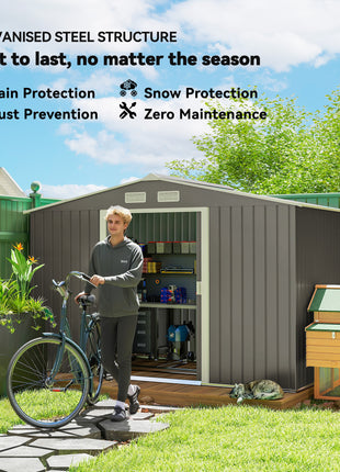 Large Outdoor Storage Shed, 9x6 Garden Tool Shed for Patio, Garage, Lawn, Gray