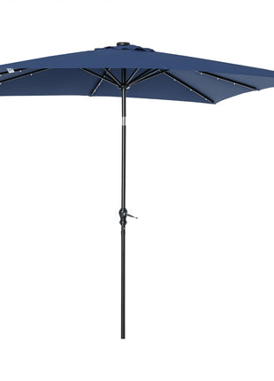 9' x 7' Solar Umbrella, LED Lighted Patio Umbrella for Table or Base with Tilt & Crank, Outdoor Umbrella for Garden, Deck, Backyard, Pool, Beach, Blue
