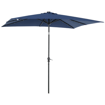 9' x 7' Solar Umbrella, LED Lighted Patio Umbrella for Table or Base with Tilt & Crank, Outdoor Umbrella for Garden, Deck, Backyard, Pool, Beach, Blue