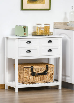 Sideboard Buffet Cabinet with Storage, Modern Coffee Bar Cabinet with 4 Drawers and Slatted Bottom Shelf, Console Table for Kitchen, Living Room, Dining Room, Hallway, White