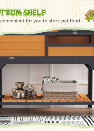 Tortoise Enclosure Tortoise House w/ Adjustable Lamp Holder, Storage Shelf, Removable Main House, Openable Lid, Yellow