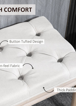 32" Linen Upholstered Bedroom Bench, French End of Bed Bench with Thick Padded Cushion and Wooden Legs, Cream White