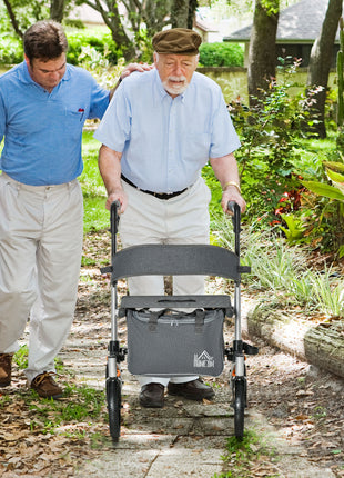 Aluminum Rollator Walker for Seniors and Adults with 10'' Wheels FSA HSA Eligible, Seat and Backrest, Folding Rolling Walker with Adjustable Handle and Storage Bag, Support up to 300lbs, Gray