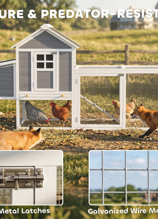 82" Wooden Chicken Coop, Large Outdoor Hen House for 2-3 Hens, Chicken House with Nesting Box, Pull-on Tray