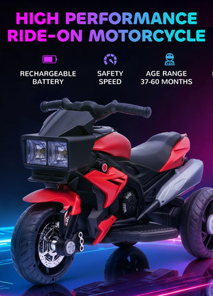 6V Kids Motorcycle, Battery-Operated Mini Electric Motorbike with Forward/Reverse Switch, Horn, Red