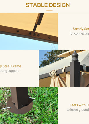 10' x 10' Steel Outdoor Patio Gazebo with Polyester Privacy Curtains, Two-Tier Roof for Air, Large Design