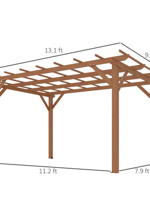 10' x 13' Wood Pergola, Outdoor Gazebo Grape Trellis with Stable Structure for Climbing Plant Support, Dark Brown