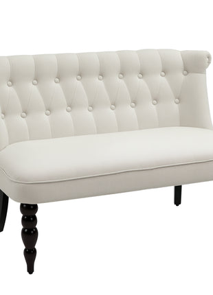 Upholstered Armless Fabric Loveseat with Button Tufted Design for Living Room with Wood Legs, Cream White