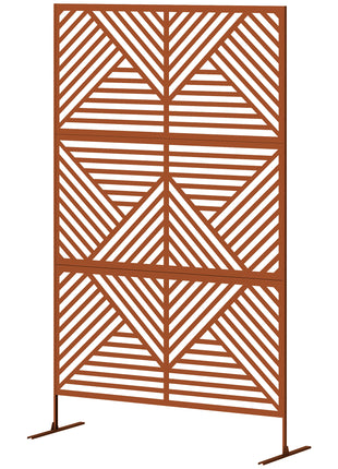 Decorative Privacy Fence Screen, Metal Outdoor Privacy Screen Climbing Plant Trellis with Stand, Rhombus Brown