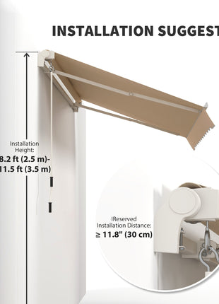10' x 8' Retractable Awning, Patio Awnings, Sunshade Shelter w/ Manual Crank Handle, UV & Water-Resistant Fabric and Aluminum Frame for Deck, Balcony, Yard, Beige