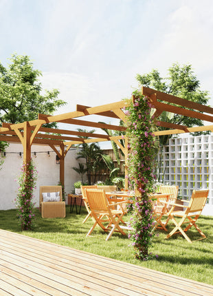 20' x 10' Wood Pergola, Outdoor Gazebo Grape Trellis with Stable Structure for Climbing Plant Support, Dark Brown