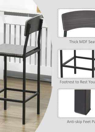 5-Piece Counter Height Bar Table with Space-Saving Design, Square Kitchen Table and Chairs Set with Footrest, Metal Legs, Industrial Dining Table Set for 4, Gray