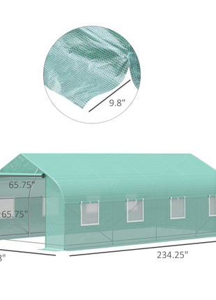 20' x 10' x 7' Outdoor Walk-in Greenhouse, Tunnel Green House with Roll-up Windows, Zippered Door, PE Cover, Heavy Duty Steel Frame, Green
