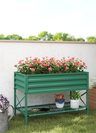 Galvanized Raised Garden Bed, Metal Planter Box with Legs, Storage Shelf and Bed Liner, Green