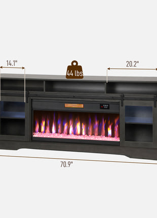 Fireplace TV Stand for TVs Up to 80 Inch, TV Console with Electric Fireplace, Open Storage and Side Cabinets, Gray