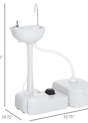 Portable Camping Sink, Handwashing Station Basin with 4.5 Gal (17 L) Tank, 6.3 Gal (24 L) Recovery Tank, Rolling Wheels & Soap Dispenser for RV, Outdoor Events, Gatherings, HDPE, White