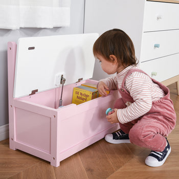 Toy Box Chest, Kids Storage Bench with Large 27 L Interior, Toy Organizer with Top Lid, and Backrest, Kids Bedroom Furniture for Nursery Room, Playroom, Bedroom, 24" x 12" x 20", Pink