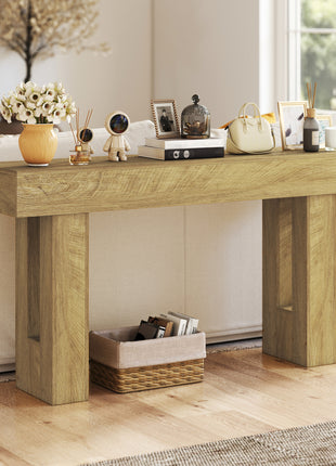 63 Inch Console Table, Sofa Table Behind the Couch with Thickened Tabletop for Living Room, Hallway, Entrance, Oak