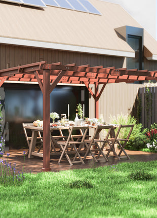11' x 12.5' Outdoor Wood Pergola with Grape Trellis for Patio, Deck, Backyard, Lawn