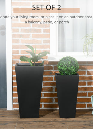 2-Pack Outdoor Planter Set, Flower Pots with Drainage Holes, Durable & Stackable Plant Pot, 22in & 18in, for Porch, Entryway, Patio, Yard, Garden, Black