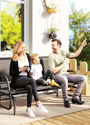 3-Person Outdoor Patio Glider Bench, Porch Glider Swing with 3 Seats, Breathable Mesh Fabric, Metal Frame, Black