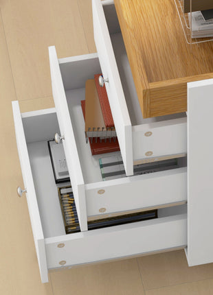 3 Drawer File Cabinet on Wheels Mobile Home Office Storage Cabinet with Top Tray Under Desk Printer Stand, White