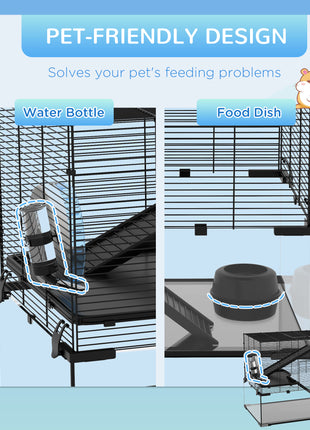 30" Hamster Cage, Gerbil Cage with Glass Basin for Small Hamsters, Black